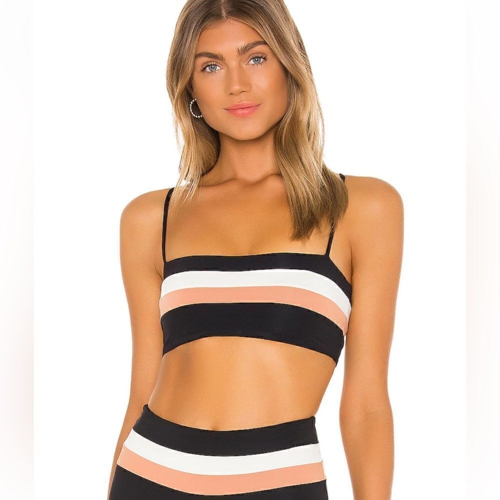 NWT L*space Rebel Stripe Bikini Top in Black, Cream & Chestnut $88